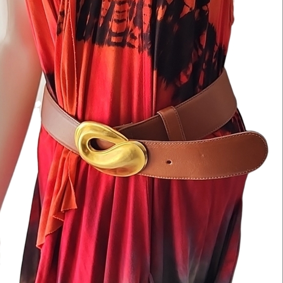 VINTAGE ROBERT LEE MORRIS Leather Belt Gold Swirl Buckle Wearable Art Deco 80s - Picture 2 of 16